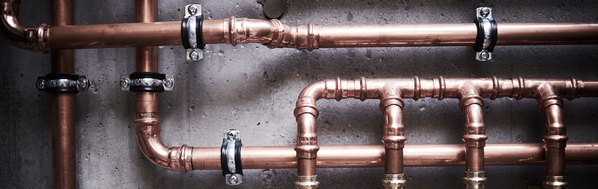 Plumbing service. copper pipeline of a heating system in boiler room